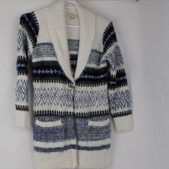 G.H. Bass & Co. Sweaters - G.H. Bass Co Women Size M Sweater Blue Gray White 1 Button Cardigan Cowl Neck